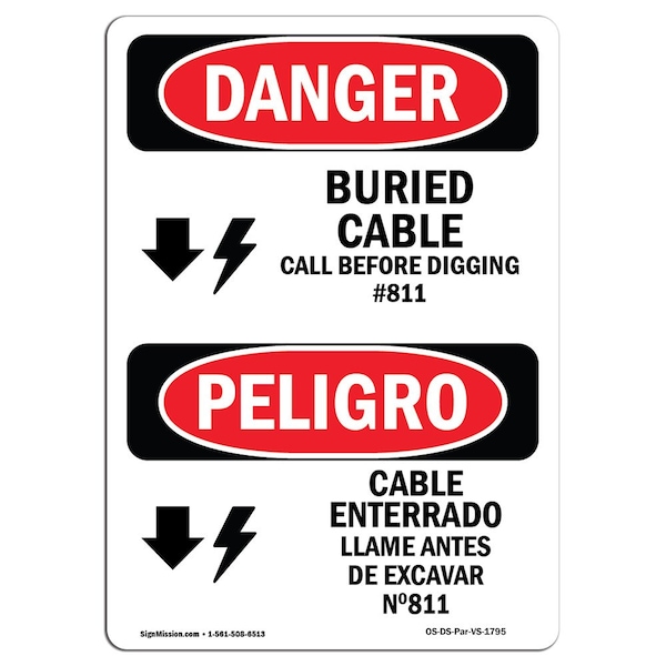 OSHA, Buried Cable Call Before Digging Bilingual, 24in X 18in Rigid Plastic, OS-DS-P-1824-VS-1795